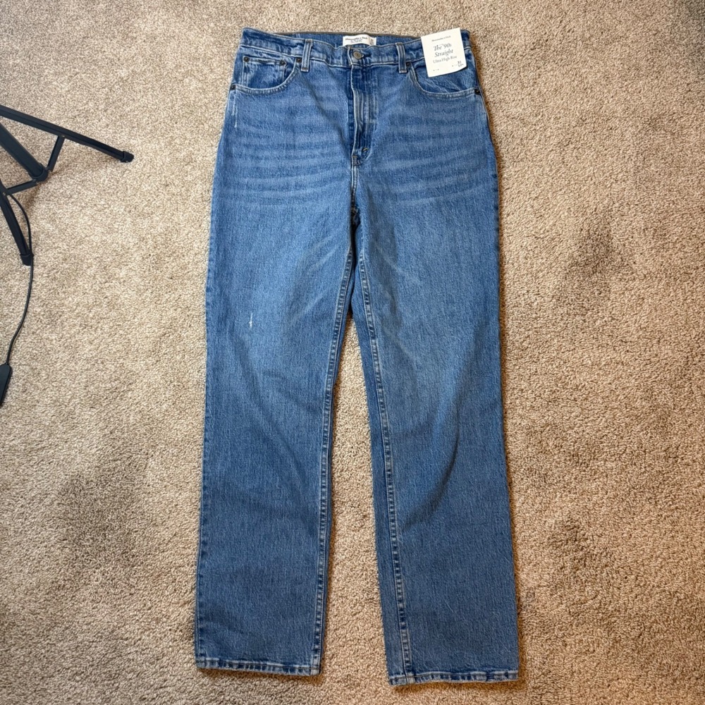 Abercrombie & Fitch The 90s Straight Jeans Women 31 12R Blue Ultra High Rise